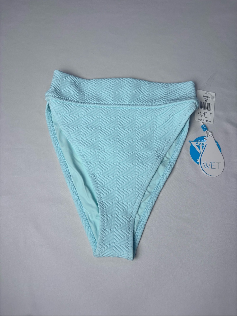 WET Light Blue Textured High-Cut Bikini Bottom